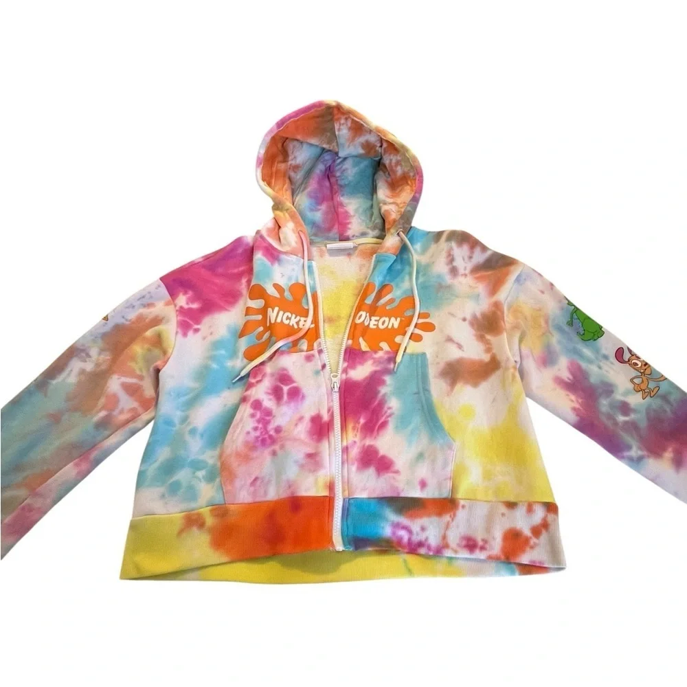 Nickelodeon Tie Dye Zip Up Hoodie-Medium-Cartoon Graphic Collector Piece Y2K